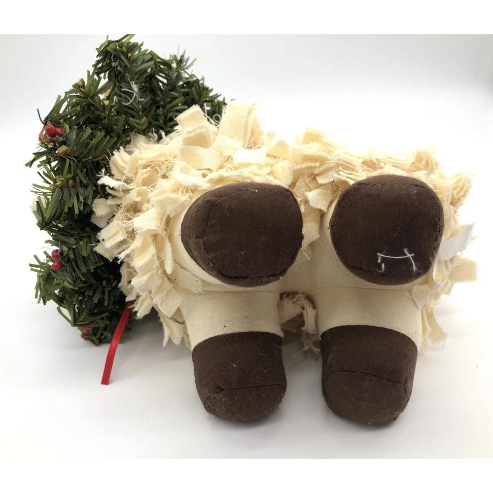 Stuffed Rag Cotton Sheep Lamb Figure Plus Christmas Decor New! + 3 Sheep Friends